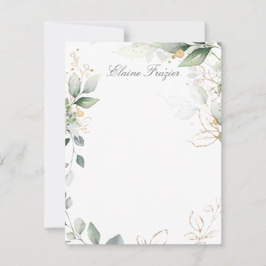 Aquarelle feuillage vert et or Carte à billet plat (Devant)