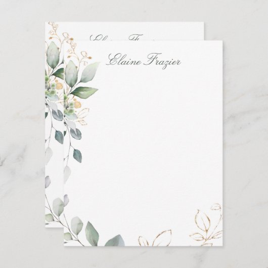 Aquarelle feuillage vert et or Carte à billet plat (Devant / Derrière)