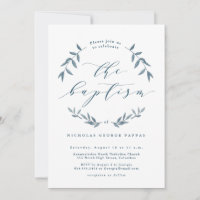 Aquarelle feuille bleu baptême invitation