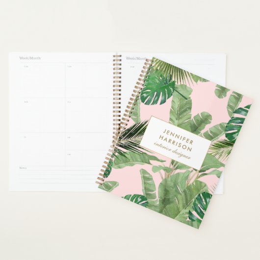 Aquarelle Feuille tropical Motif sur rose (Devant avec enveloppe)