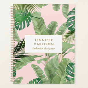 Aquarelle Feuille tropical Motif sur rose