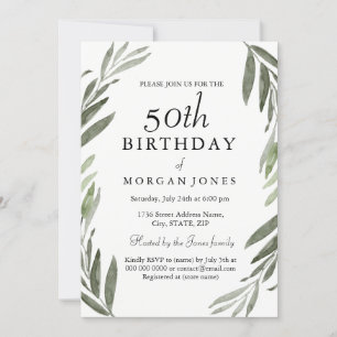 Aquarelle Feuille verte 50e Invitation anniversair
