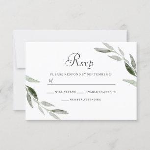 Aquarelle Feuille verte Mariage moderne RSVP