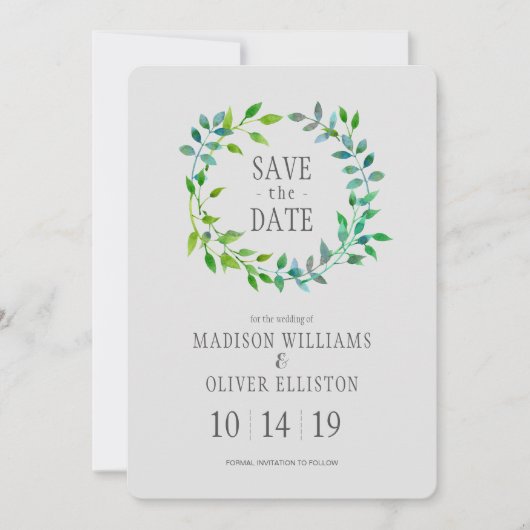 Aquarelle Feuille verte | Save the date (Devant)