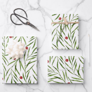 Aquarelle Feuilles et baies hiver  
