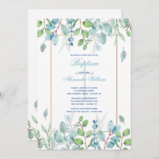 Aquarelle Feuilles Invitation religieuse (Devant / Derrière)