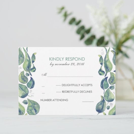 Aquarelle Feuilles Laurel Mariage rustique RSVP (Debout devant)