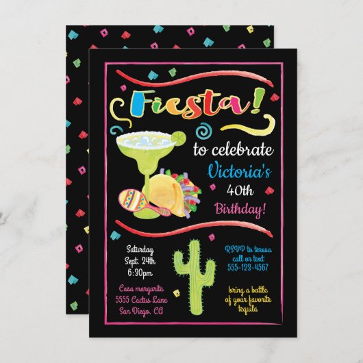 Aquarelle Fiesta mexicaine Invitation d'anniversai (Devant / Derrière)