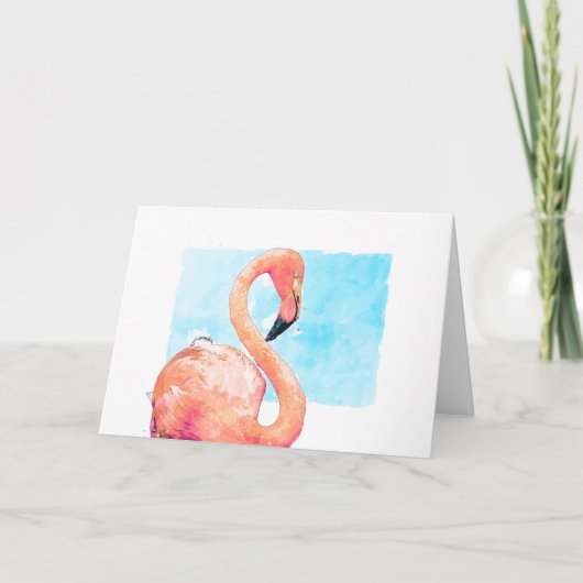 Aquarelle Flamant rose rose blanc salutation (Devant)