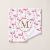 Aquarelle Flamant rose rose tropicale | Initiale p (Gant de toilette)