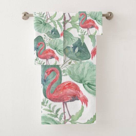 Aquarelle Flamants roses et feuilles. (En situation)