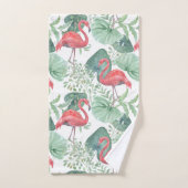 Aquarelle Flamants roses et feuilles. (Serviette à main)