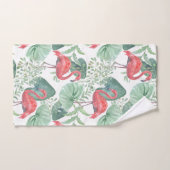 Aquarelle Flamants roses et feuilles. (Serviette à main)