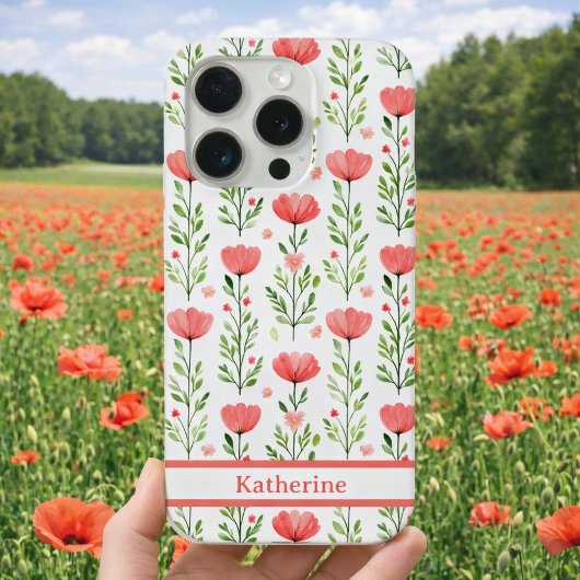 Aquarelle Fleur de Pavot Corail Rose