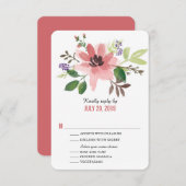 Aquarelle Fleur rose | Mariage RSVP (Devant / Derrière)