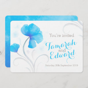 Aquarelle fleur sauvage bleu gris invitation de ma
