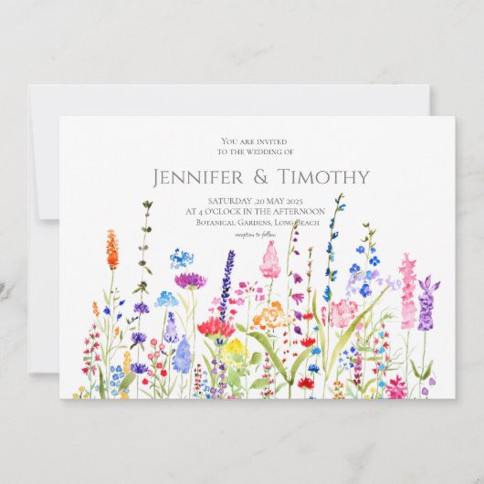 Aquarelle fleur sauvage colorée faire-part de mari (Devant)