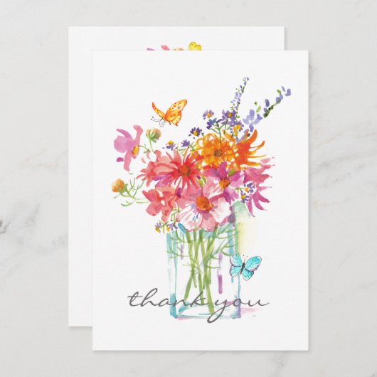 Aquarelle fleur sauvage dans le Carte de remerciem (Devant / Derrière)