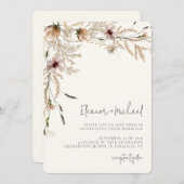 Aquarelle Fleur sauvage Faire-part de mariage beig (Devant / Derrière)