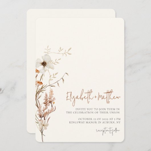 Aquarelle fleur sauvage Faire-part de mariage mini (Devant / Derrière)