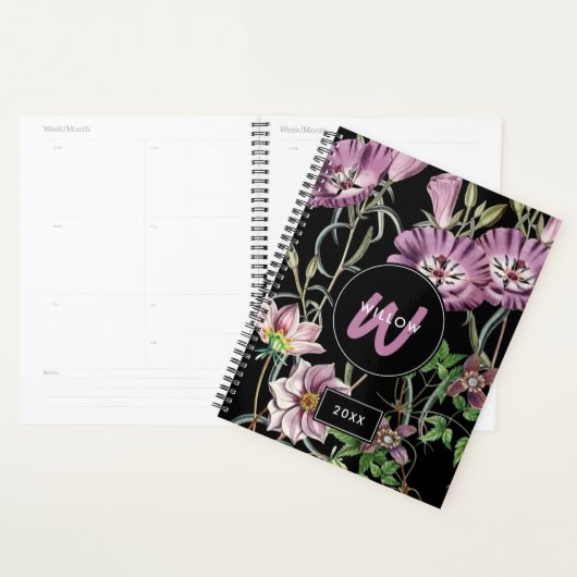 Aquarelle Fleur sauvage noir violet monogramme (Devant avec enveloppe)