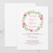 aquarelle fleurie couronne invitations mariage (Devant / Derrière)