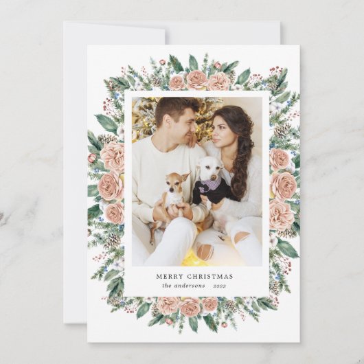 aquarelle fleurie merveille Noël carte photo (Devant)