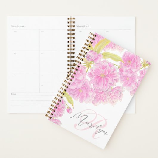 Aquarelle fleurie rose cerisier double (Devant avec enveloppe)