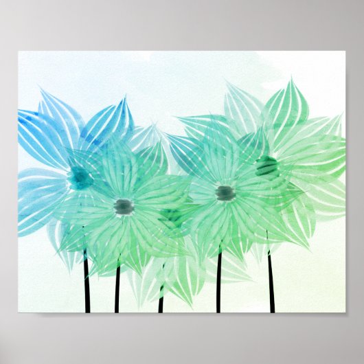 Aquarelle Fleurs Abstraites Poster bleu vert (Devant)