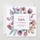 Aquarelle Fleurs adultes invitation d'anniversaire (Devant)
