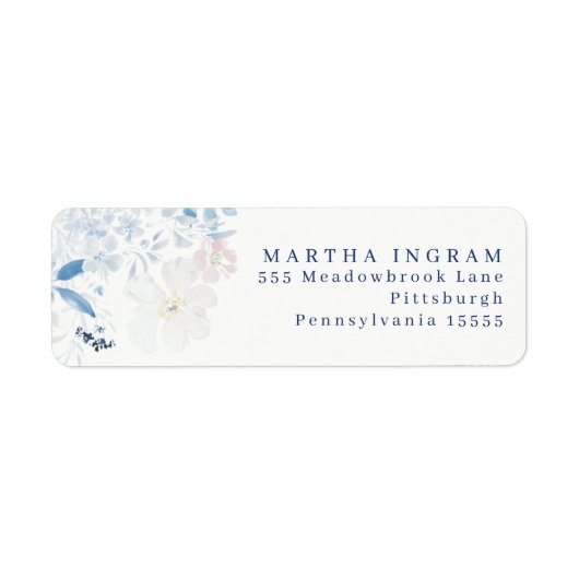 Aquarelle fleurs bleues Étiquette (Devant)
