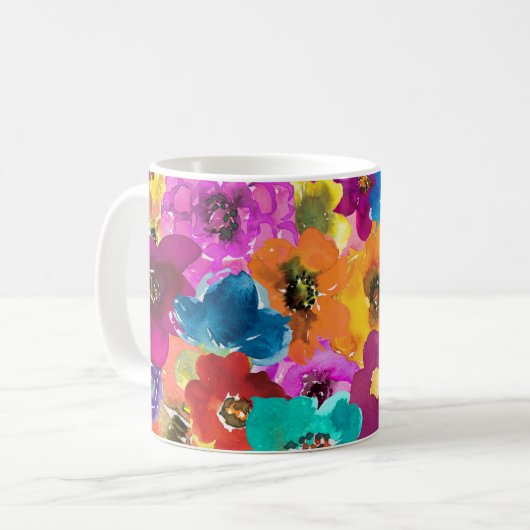 Aquarelle Fleurs brillantes et joyeuses Mug (Devant gauche)