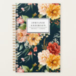 Aquarelle Fleurs d'automne et Motif de verdure<br><div class="desc">Plannière florale personnalisable avec bouquet floral de pivoines roses,  jaunes et rouges,  roses et marguerites aux accents verts. Personnalisez en ajoutant des noms et d'autres détails. Ce planificateur botanique sera parfait comme cadeau personnalisé pour Noël,  anniversaires et diplômes.</div>
