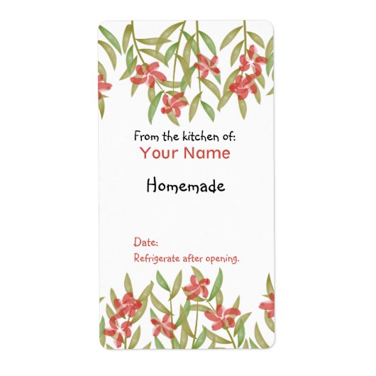 Aquarelle Fleurs De La Cuisine De Rouge Étiquette (Devant)
