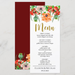 Aquarelle Fleurs de Pavot Menu Mariage Dîner