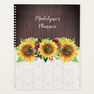Aquarelle Fleurs de soleil dentelle Bois Nom rusti