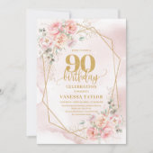 Aquarelle Fleurs d'or rose pâle 90e Invitation (Devant)