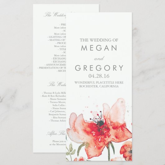 Aquarelle Fleurs Élégants Programmes de Mariage te (Devant / Derrière)