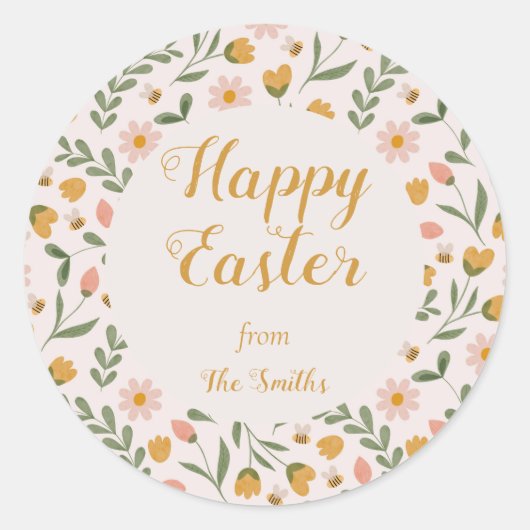 Aquarelle Fleurs et abeilles Sticker de Pâques Pri (Devant)