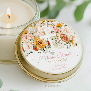 Aquarelle Fleurs et or Baptême autocollant