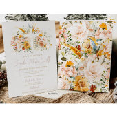 Aquarelle Fleurs et or Baptême Invitation