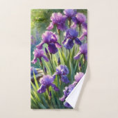 Aquarelle Fleurs Iris Violettes (Serviette à main)