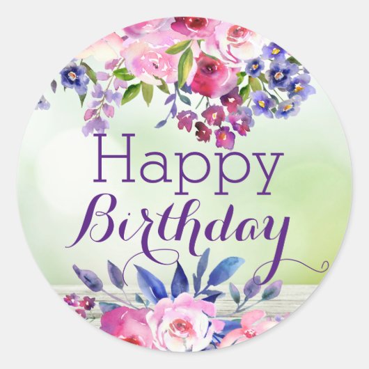 Aquarelle Fleurs joyeuses Stickers Anniversaire (Devant)