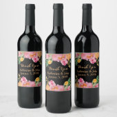 Aquarelle Fleurs Mariage Étiquette de vin (Bouteilles)