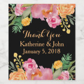 Aquarelle Fleurs Mariage Étiquette de vin (Étiquettes simples)