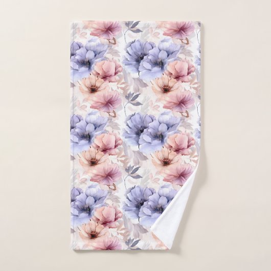 Aquarelle Fleurs Pastel Rose Lavande Printemps (Serviette à main)