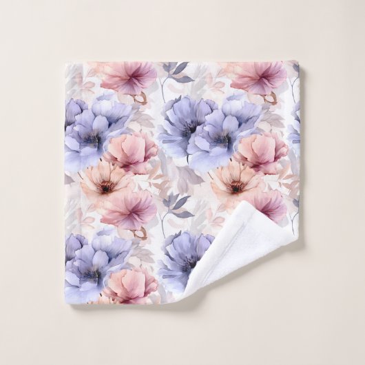 Aquarelle Fleurs Pastel Rose Lavande Printemps (Gant de toilette)