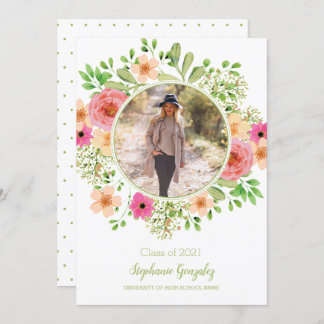 Aquarelle Fleurs Photo Graduation Faire-part