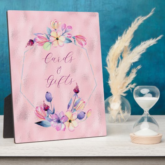 Aquarelle Fleurs Rose violet encadré Plaque (Côté)