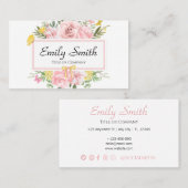 Aquarelle Fleurs roses Carte de visite de jardin (Devant / Derrière)